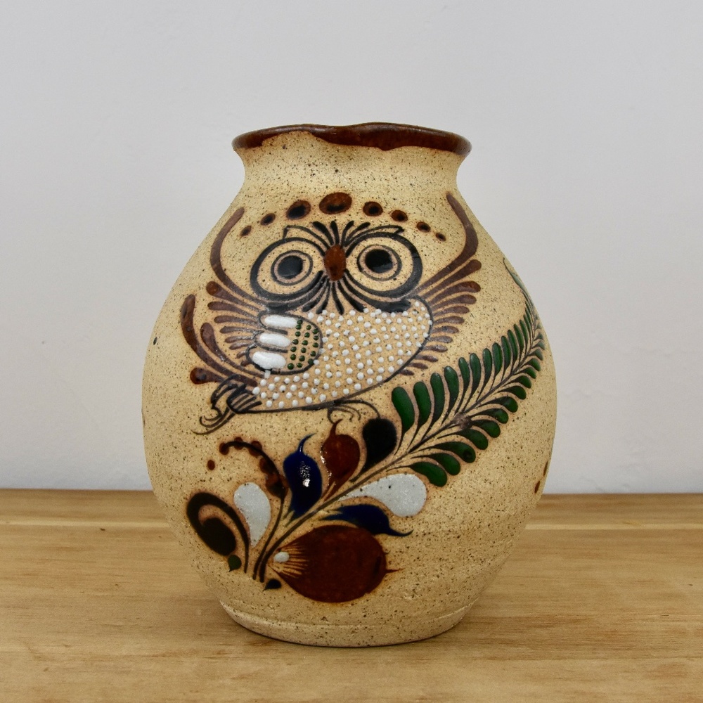 Vintage Mexican Pottery Pitcher Owl